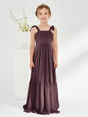 A-Line Bow Ruffle Junior Bridesmaid Dresses Cabernet