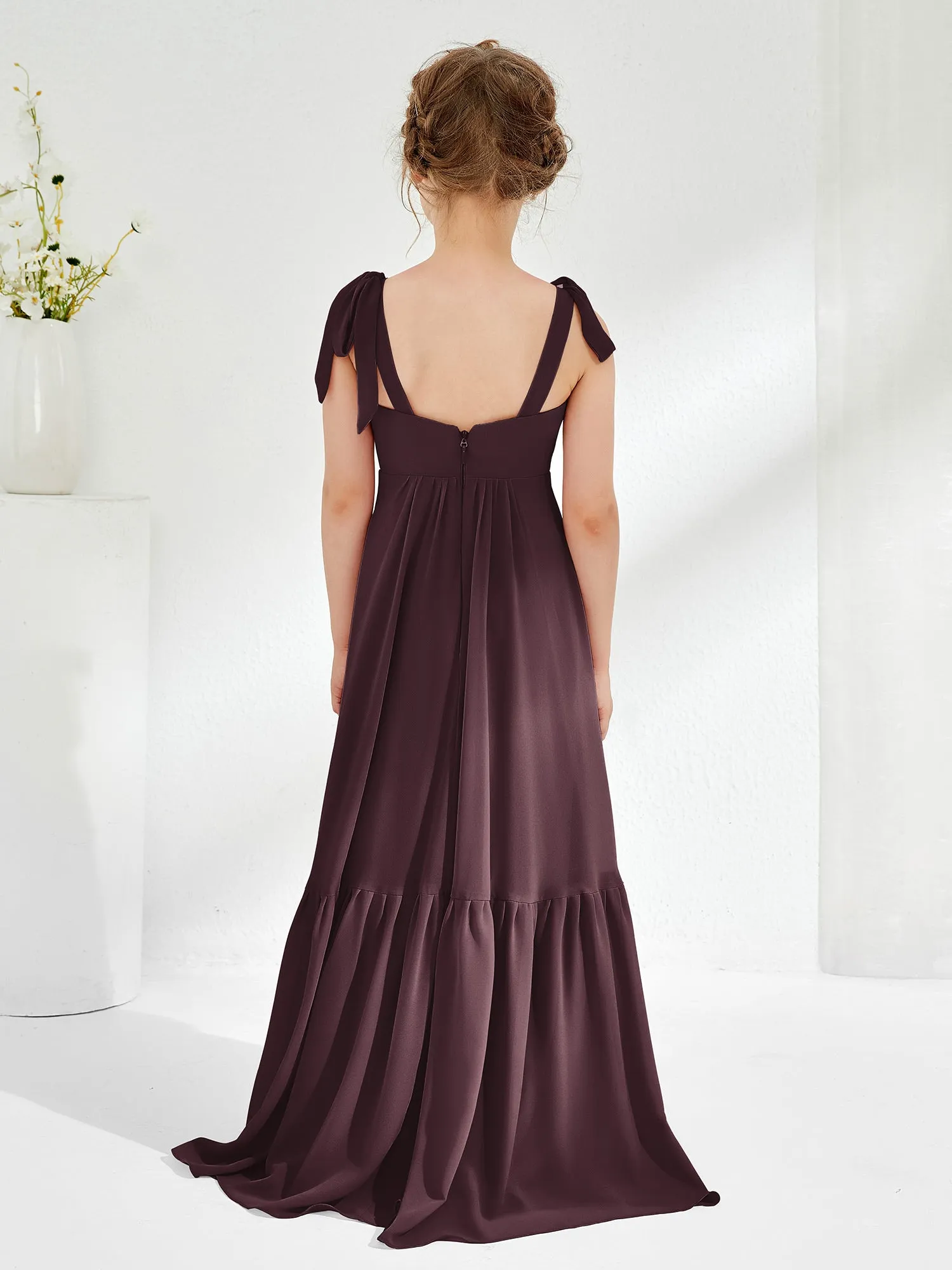 A-Line Bow Ruffle Junior Bridesmaid Dresses Cabernet