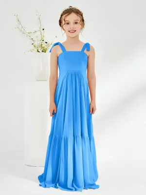 A-Line Bow Ruffle Junior Bridesmaid Dresses Ocean Blue