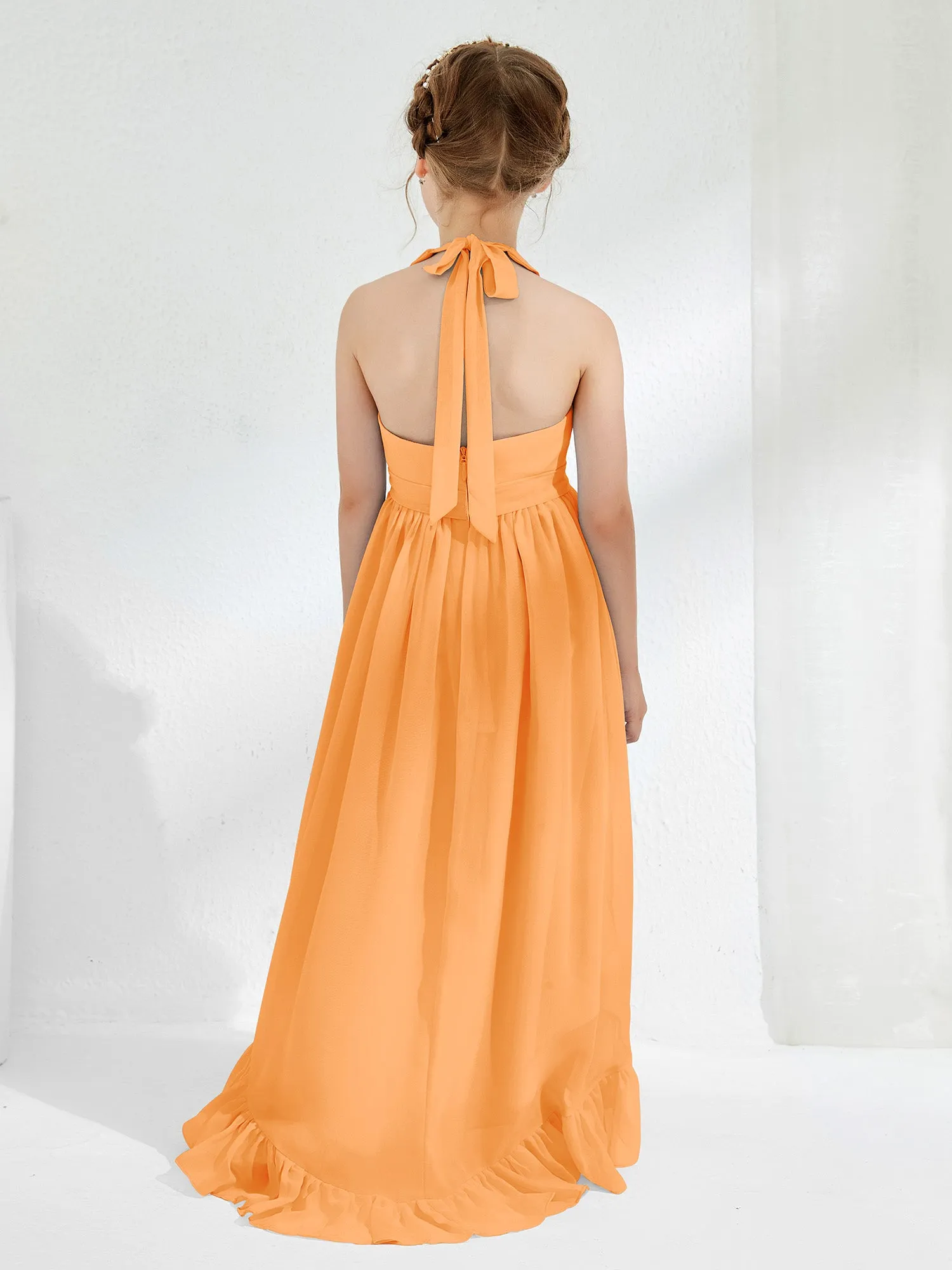 Asymmetrical A-line Junior Bridesmaid Dresses with Flower Orange