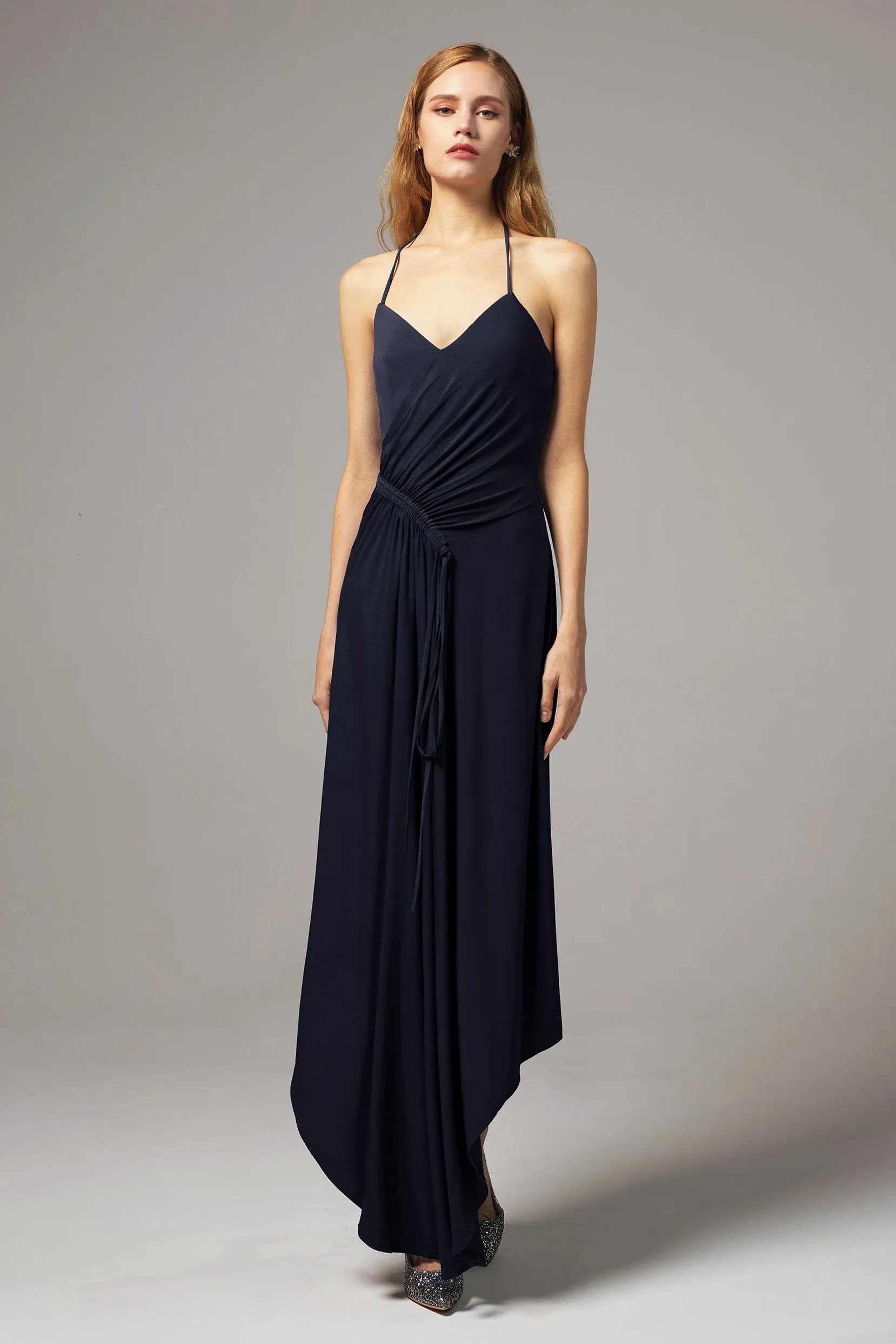 Asymmetrical High-Low Knitted Fabric Bridesmaid Dress CB0424