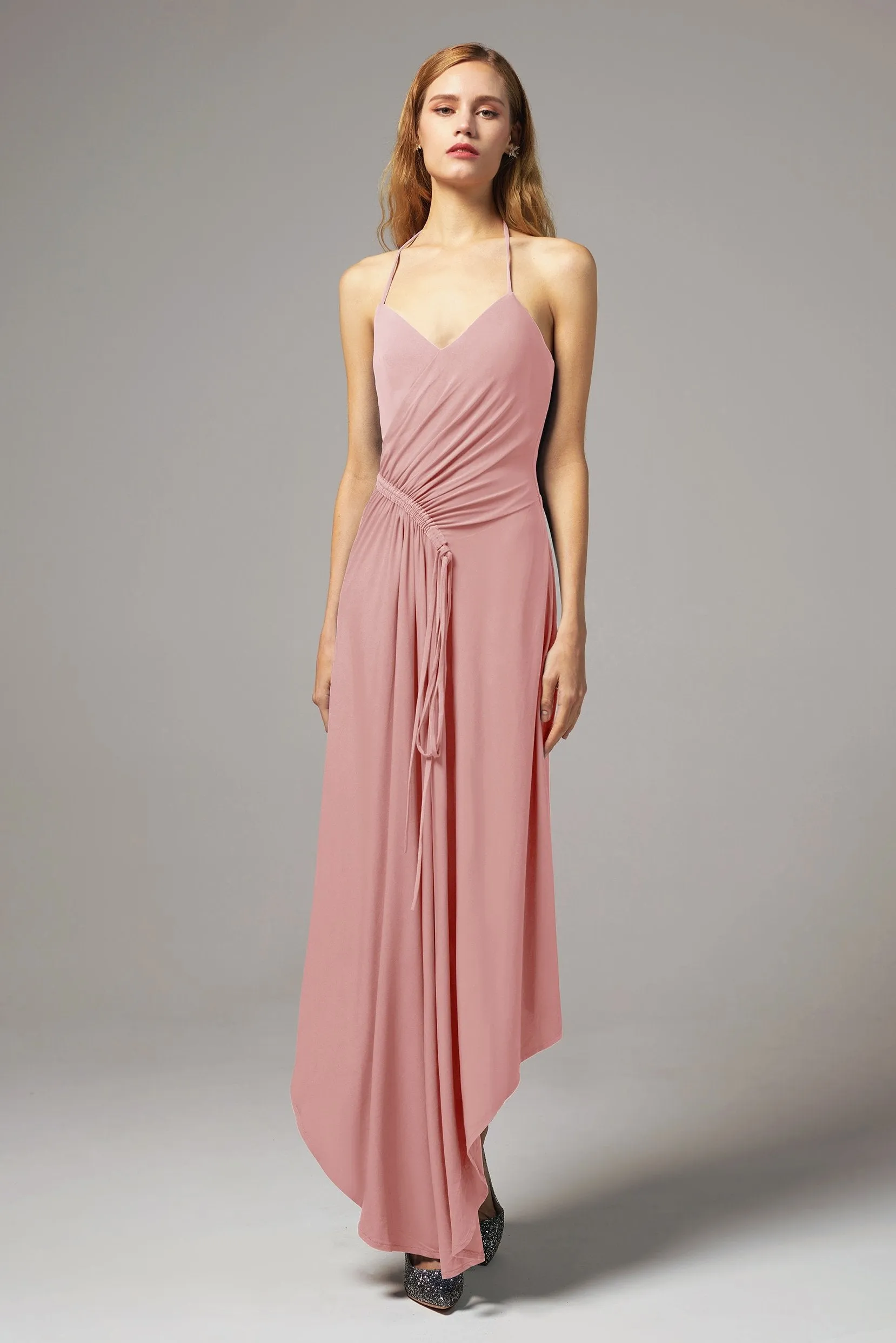 Asymmetrical High-Low Knitted Fabric Bridesmaid Dress CB0424