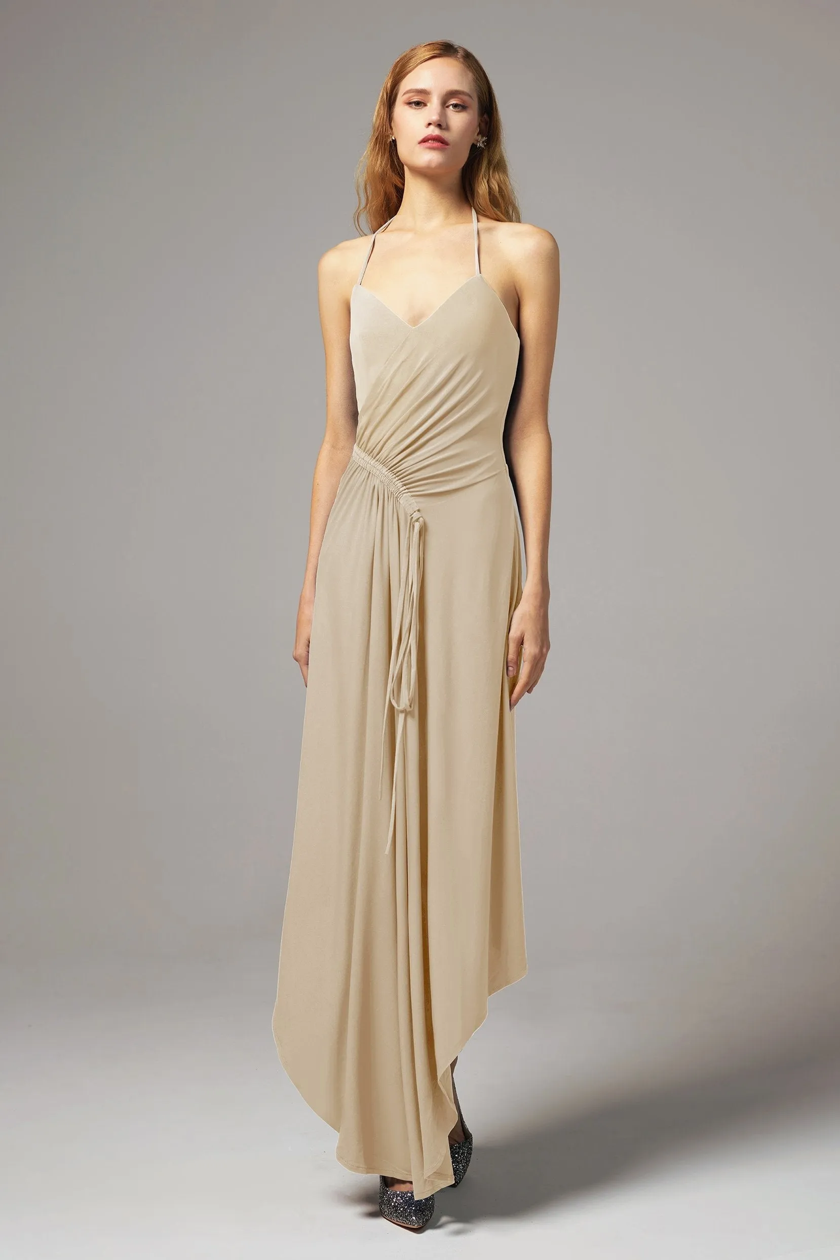 Asymmetrical High-Low Knitted Fabric Bridesmaid Dress CB0424