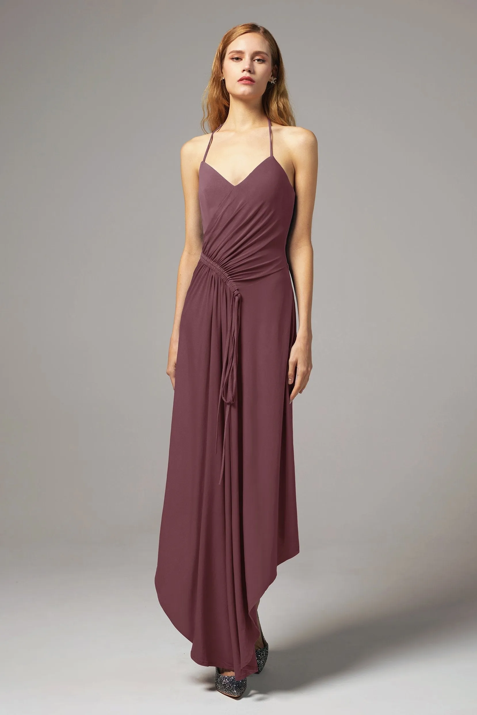 Asymmetrical High-Low Knitted Fabric Bridesmaid Dress CB0424