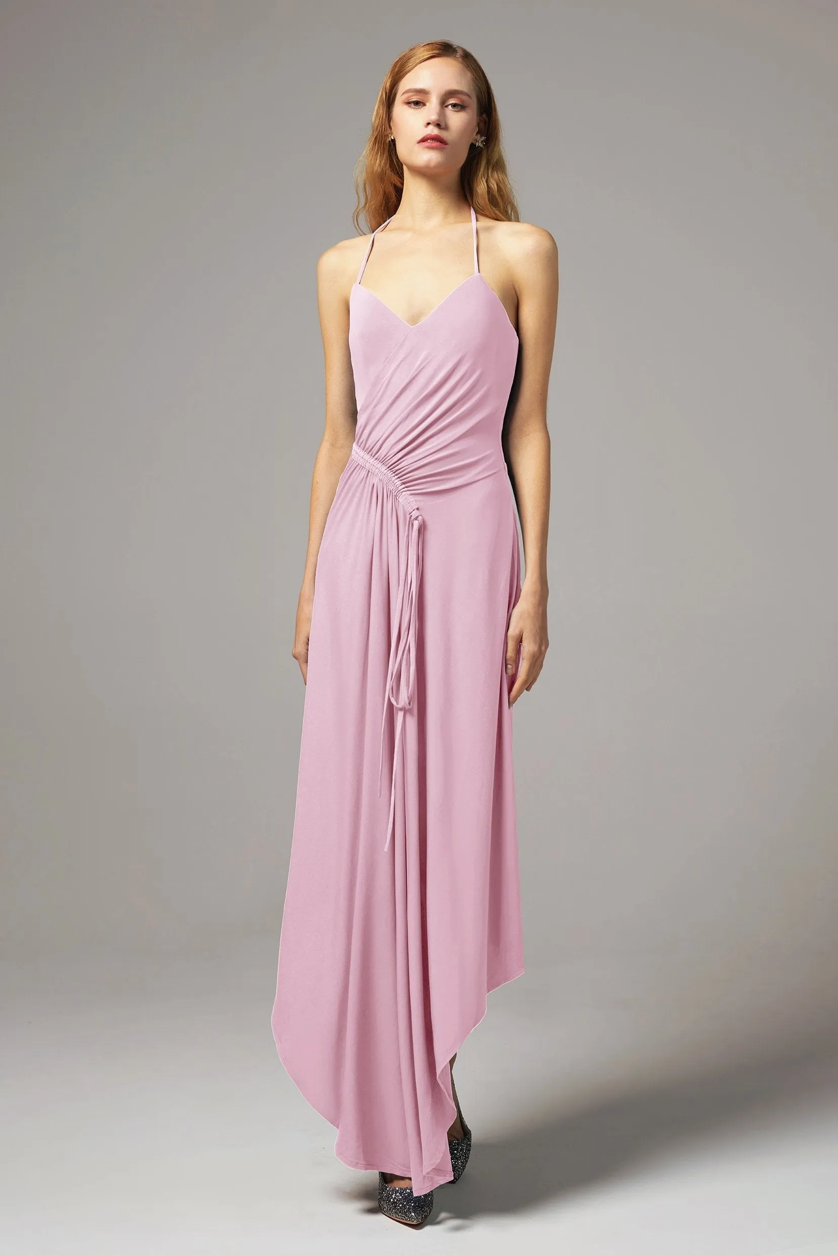 Asymmetrical High-Low Knitted Fabric Bridesmaid Dress CB0424