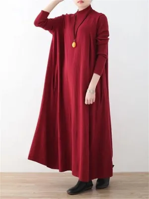 Autumn Solid Color Comfortable Loose Women'S Sweater Dress