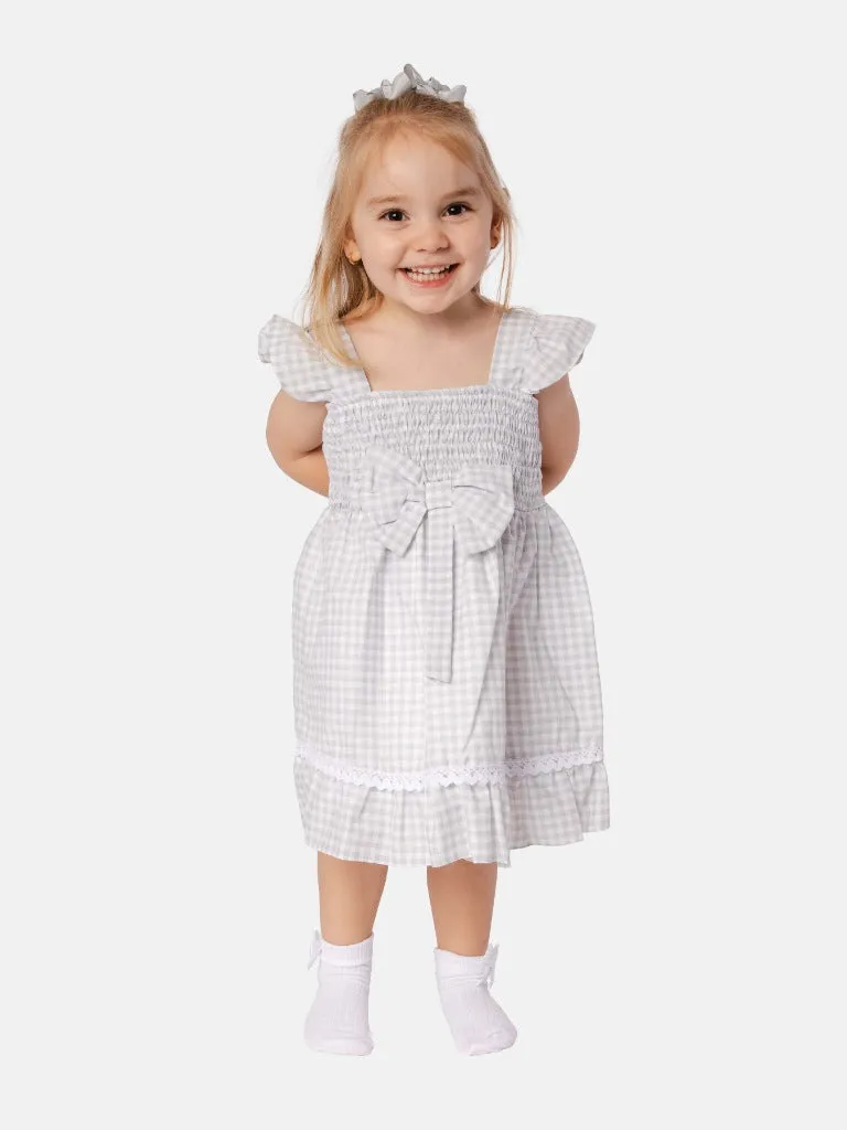 Baby Girl Luisa Collection Spanish Checked Dress- Grey