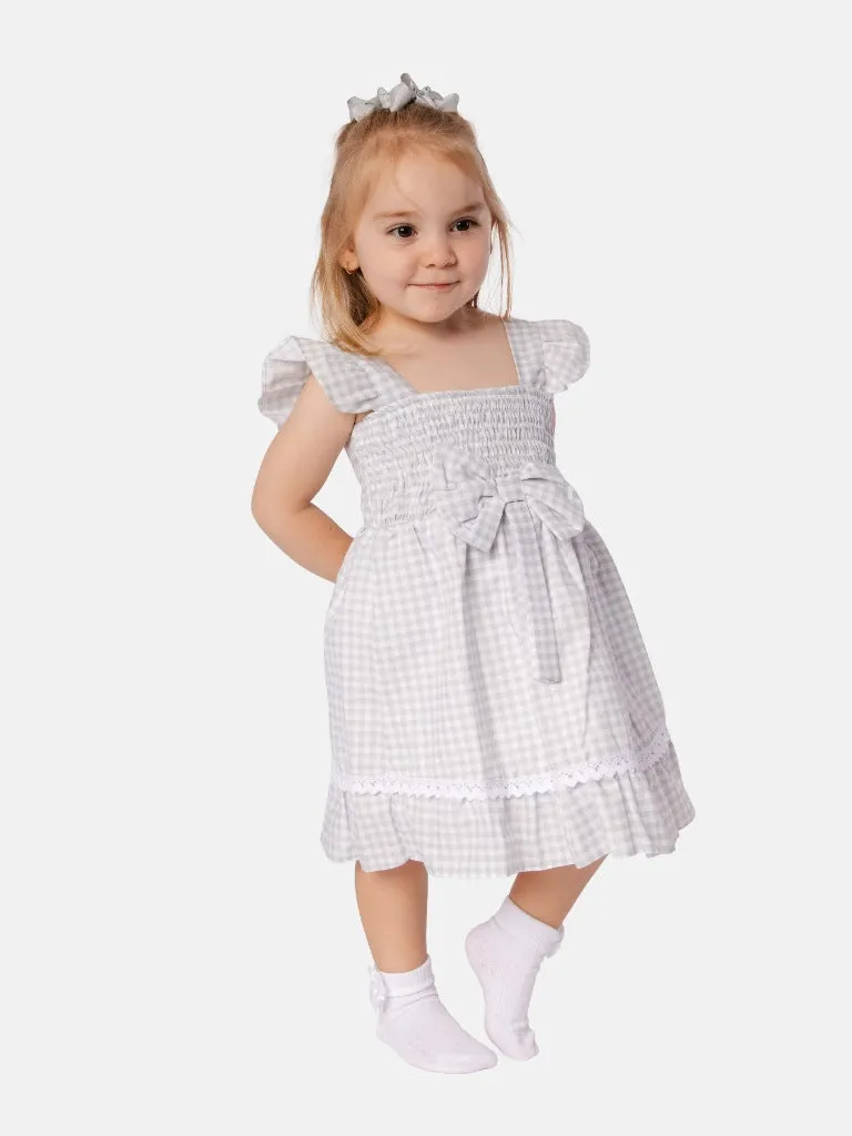 Baby Girl Luisa Collection Spanish Checked Dress- Grey