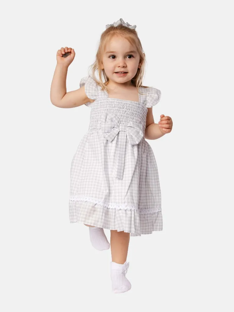 Baby Girl Luisa Collection Spanish Checked Dress- Grey