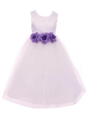 Big Girls White Lilac Floral Satin Junior Bridesmaid Dress 8-14