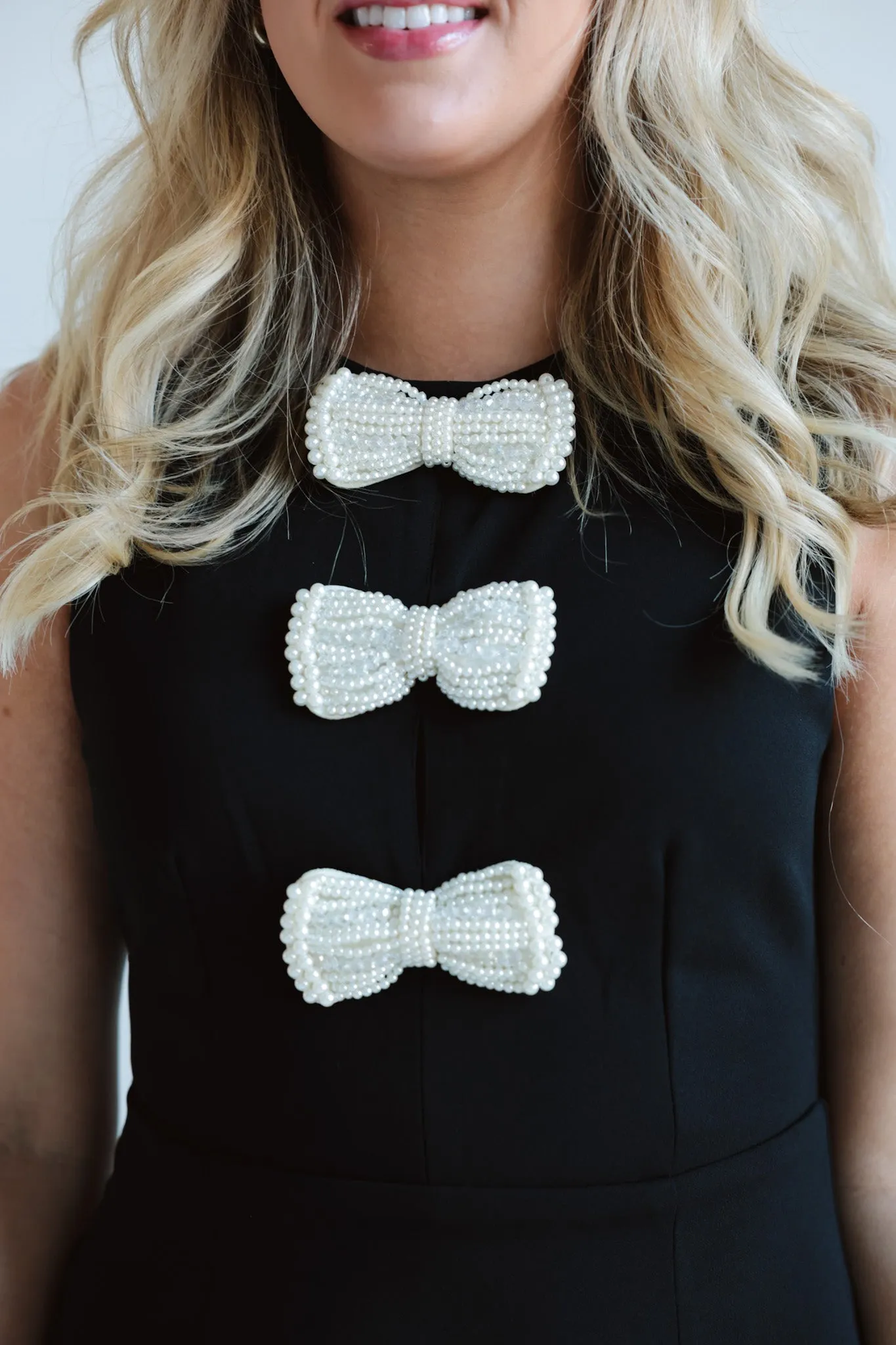 Black Mini Dress with Pearl Embellished Bows