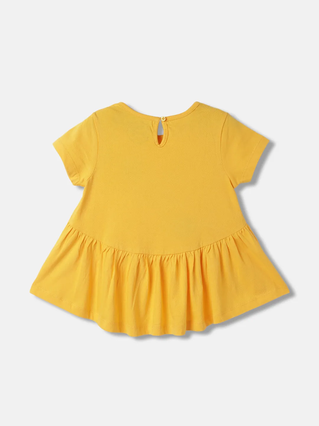 Blue Giraffe Girls Yellow Printed Round Neck Short Sleeves A-Line Dress