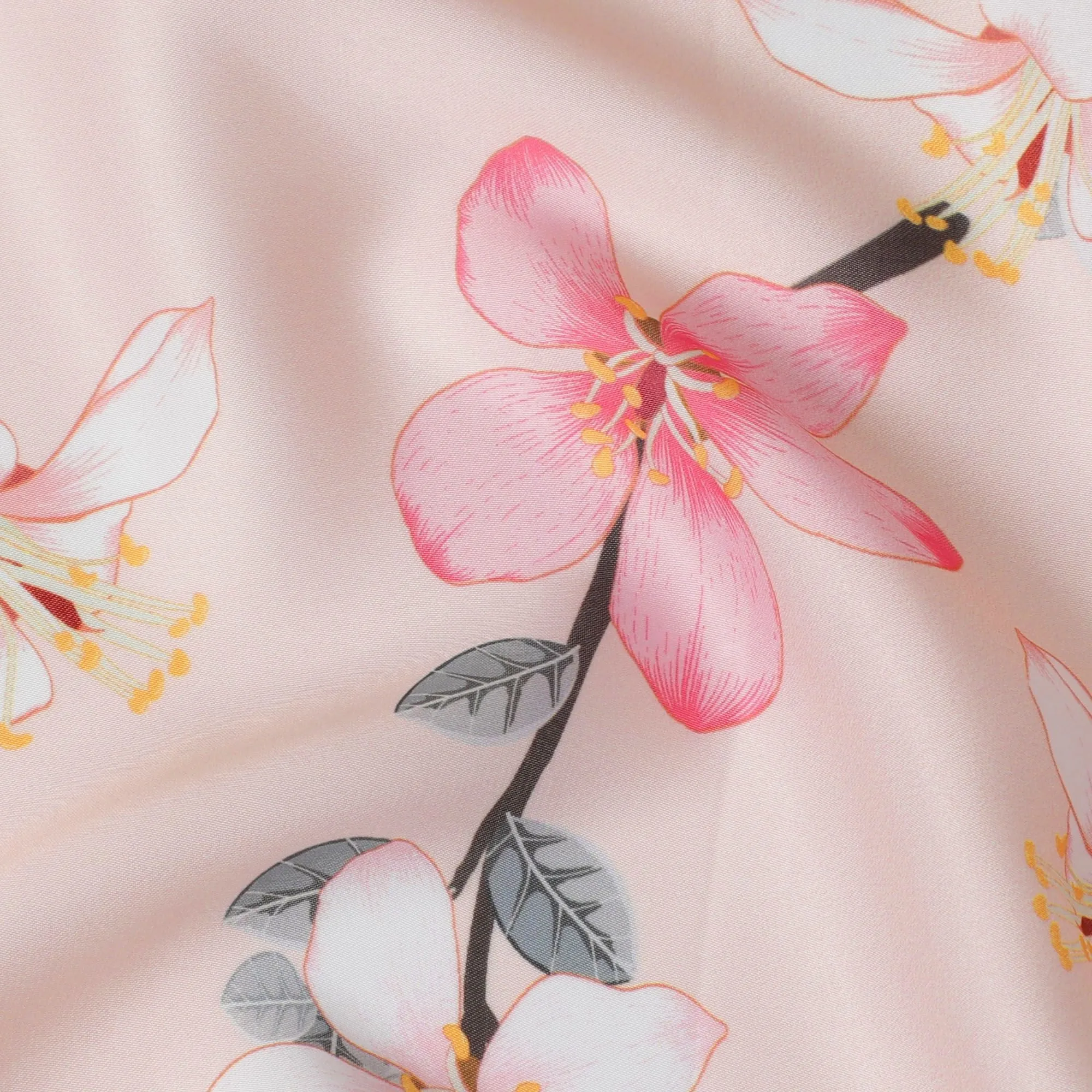 Blush Cherry Blossom Synthetic Modal Satin Fabric - Delicate Print, 110cm - Buy Online-D17975