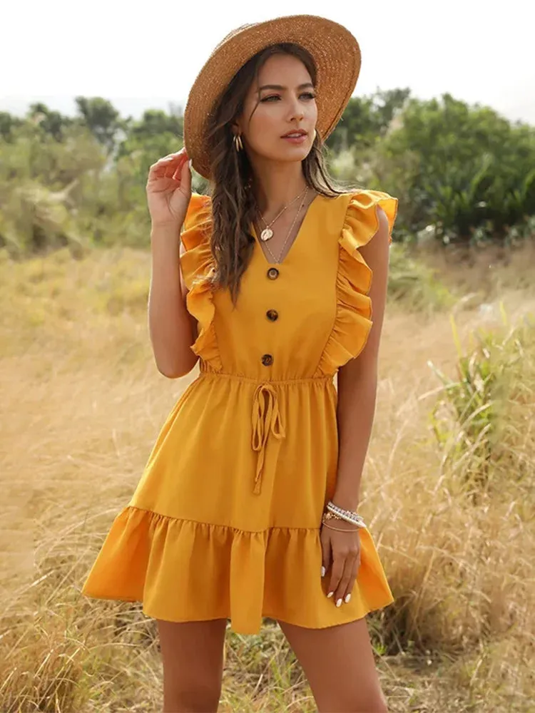 Boho Beach Ruffles Mini Party Dress - Women's Summer Casual 2023