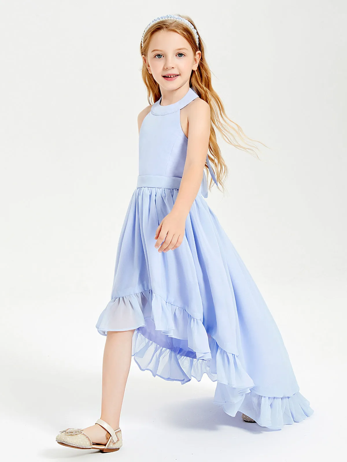 Boho Junior Bridesmaid Dresses Asymmetrical Cascading Skirt Lavender