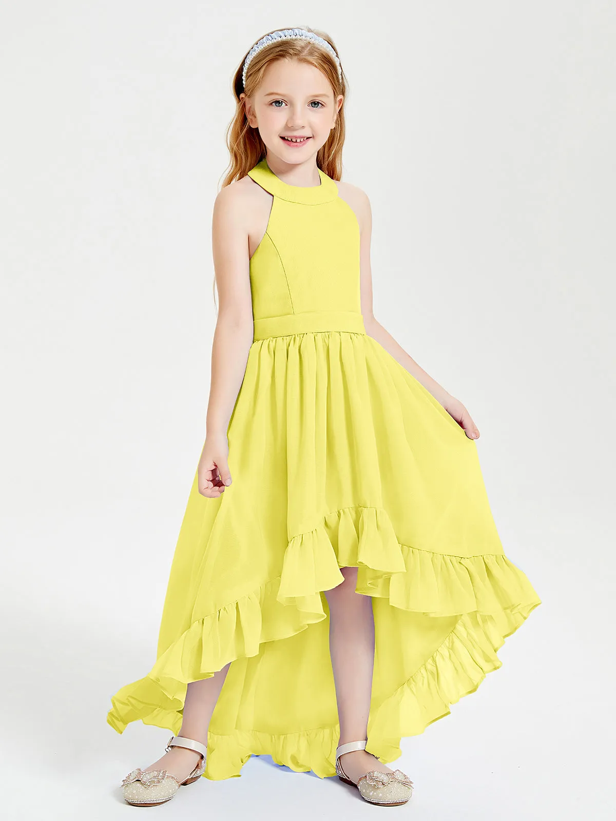 Boho Junior Bridesmaid Dresses Asymmetrical Cascading Skirt Lemon