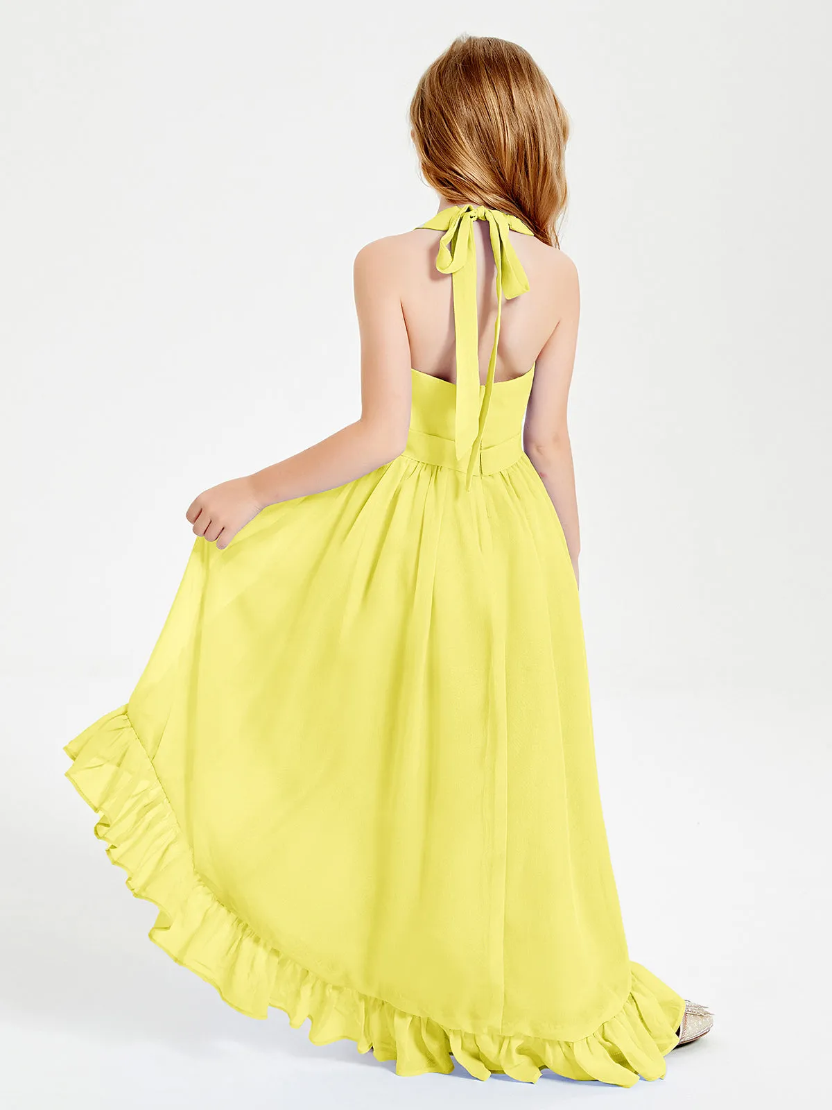 Boho Junior Bridesmaid Dresses Asymmetrical Cascading Skirt Lemon