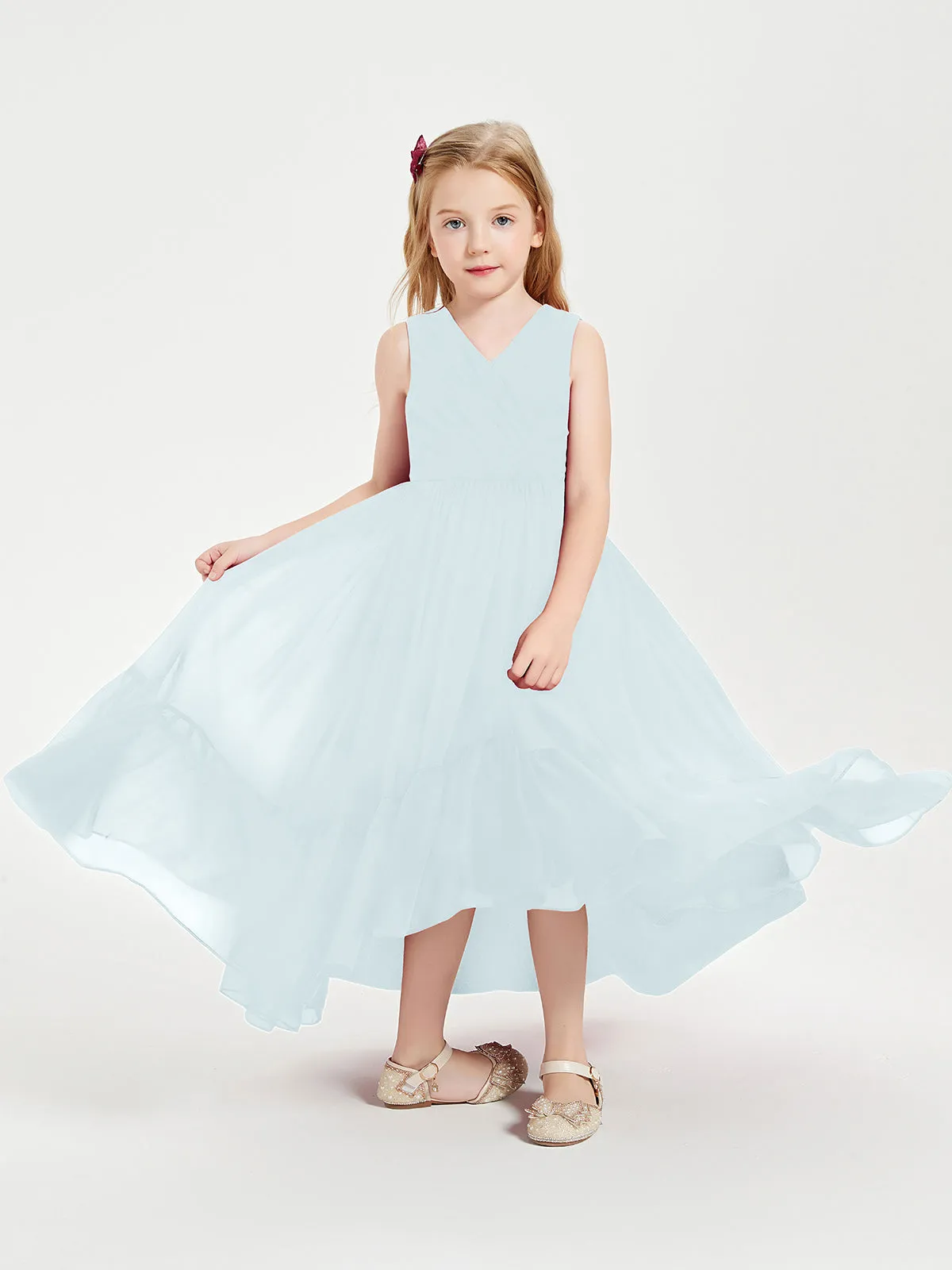 Boho Junior Bridesmaid Dresses Cascading Skirt Mist