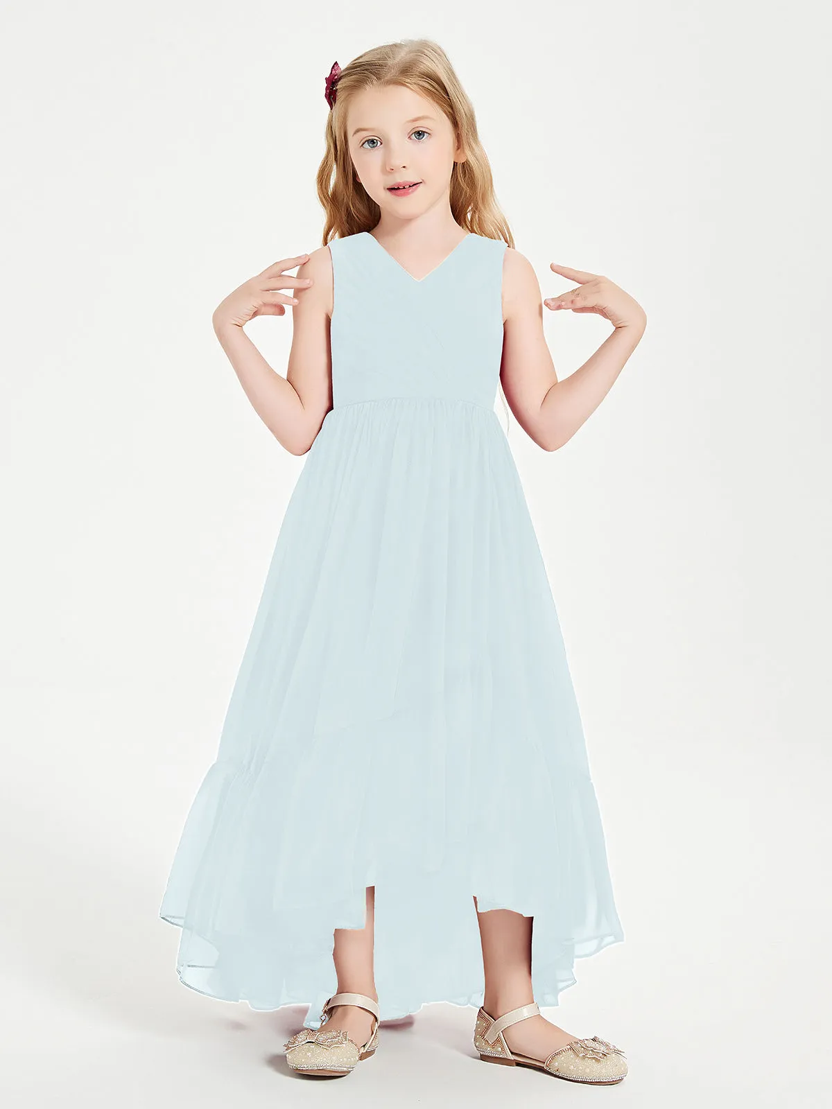 Boho Junior Bridesmaid Dresses Cascading Skirt Mist