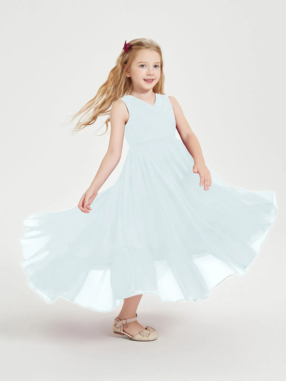 Boho Junior Bridesmaid Dresses Cascading Skirt Mist