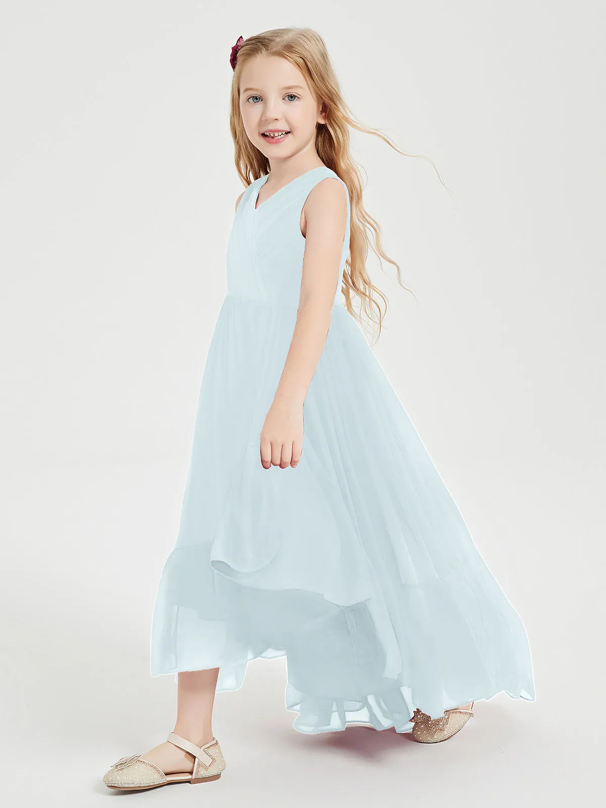 Boho Junior Bridesmaid Dresses Cascading Skirt Mist