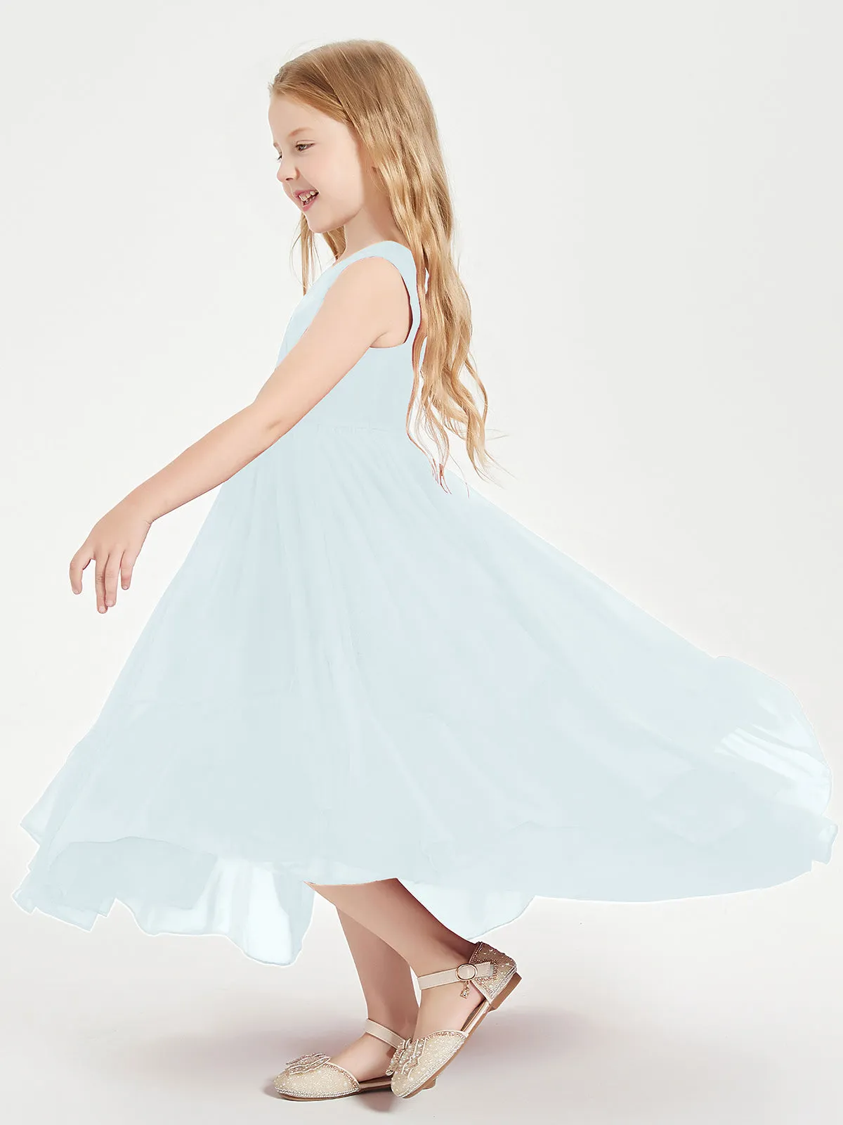 Boho Junior Bridesmaid Dresses Cascading Skirt Mist