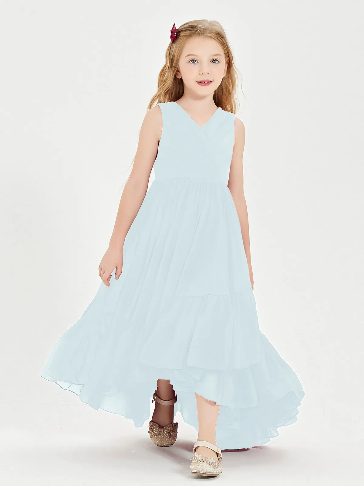 Boho Junior Bridesmaid Dresses Cascading Skirt Mist