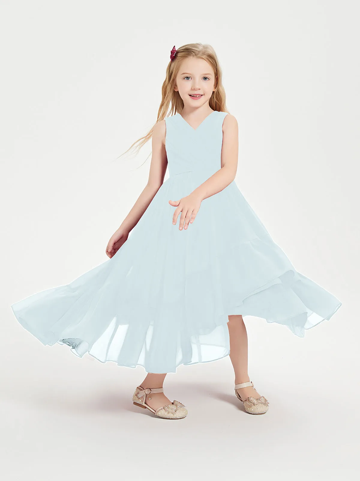 Boho Junior Bridesmaid Dresses Cascading Skirt Mist