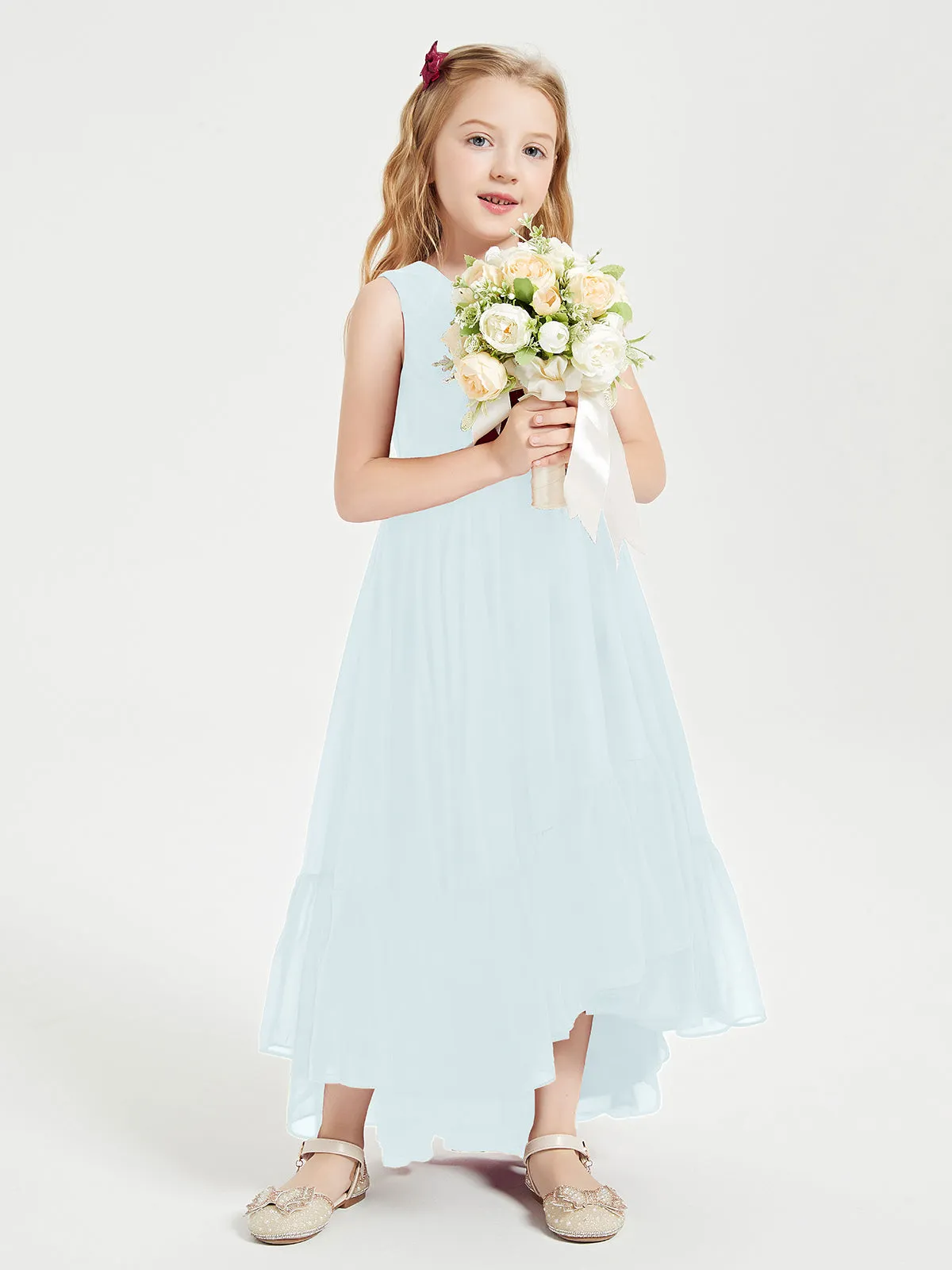 Boho Junior Bridesmaid Dresses Cascading Skirt Mist