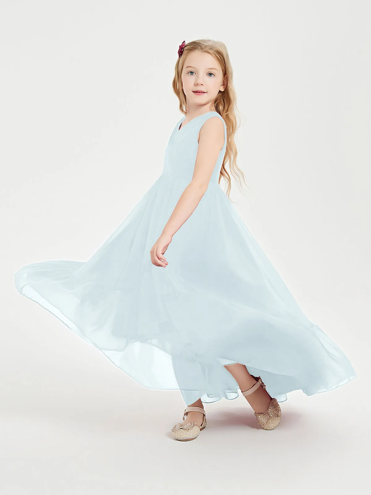 Boho Junior Bridesmaid Dresses Cascading Skirt Mist