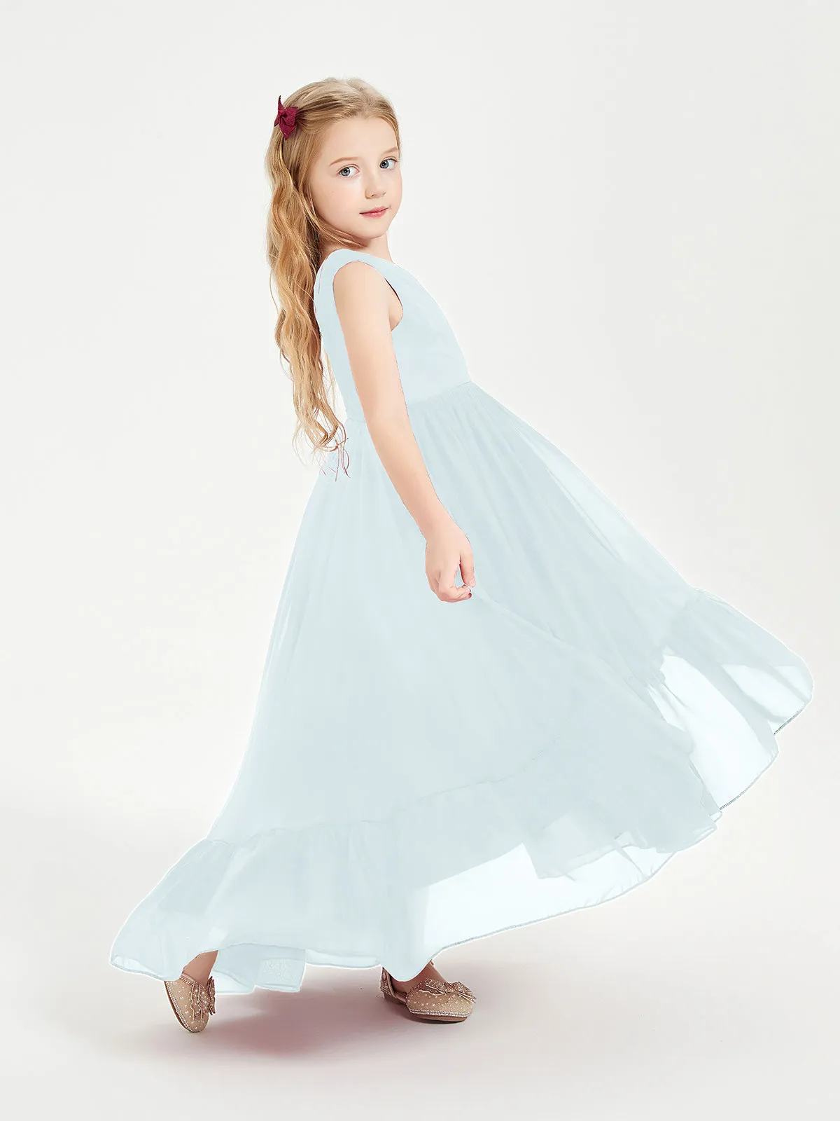 Boho Junior Bridesmaid Dresses Cascading Skirt Mist