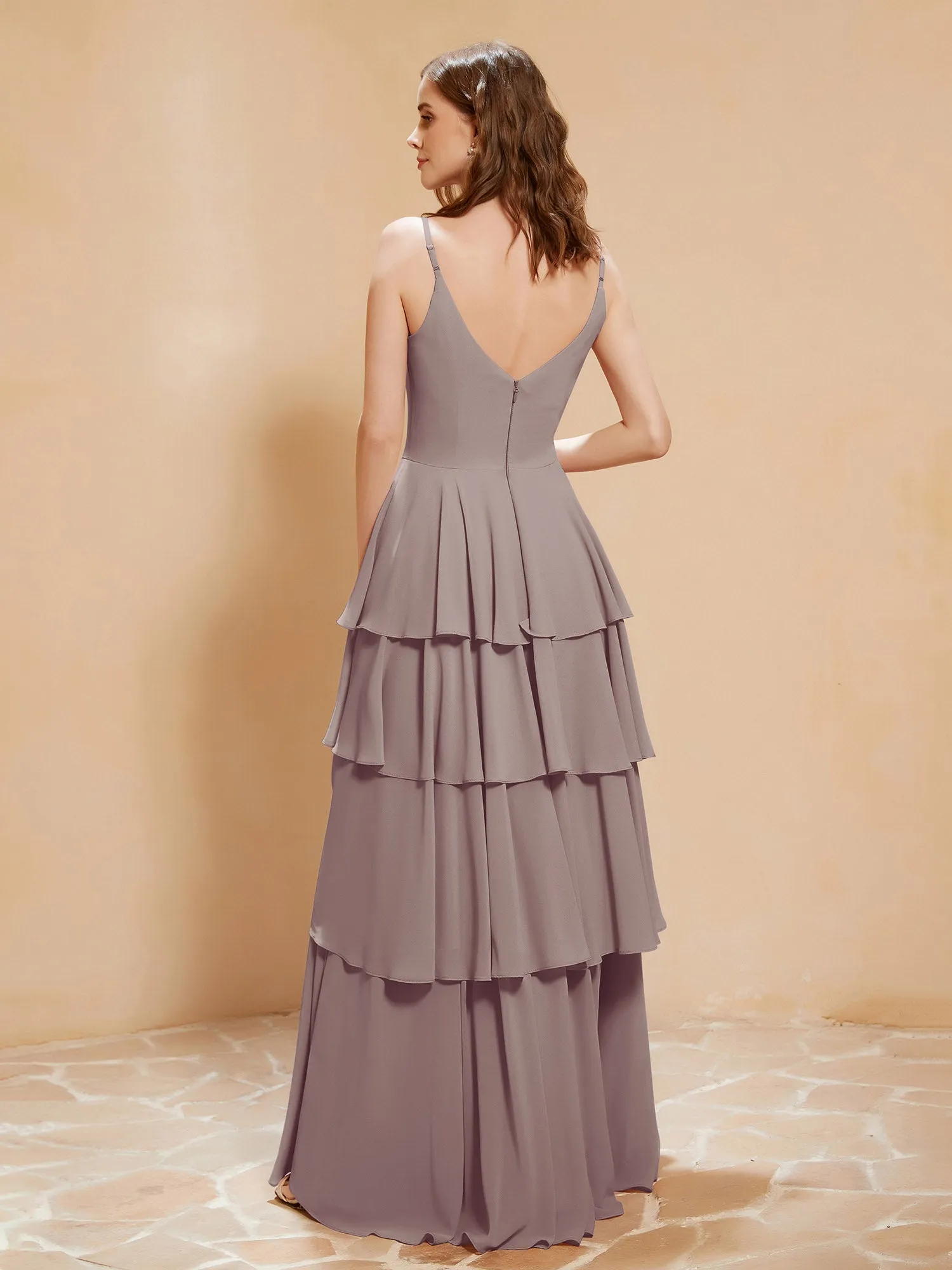 Boho V-neck Floor-length Dress Flowy Ruffles Dusk