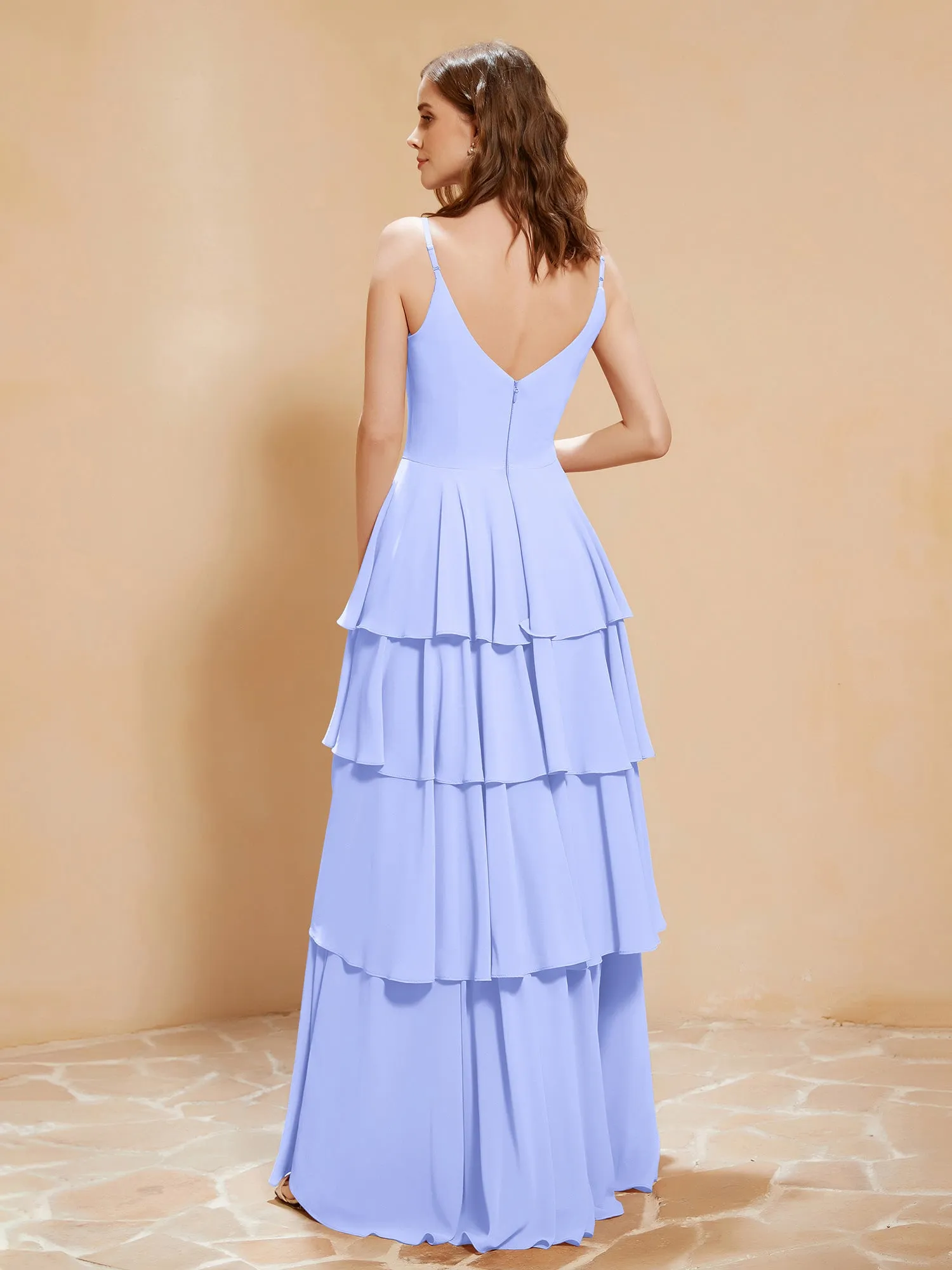 Boho V-neck Floor-length Dress Flowy Ruffles Lavender