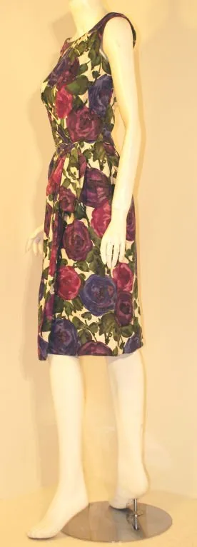 CEIL CHAPMAN 1950s Violet Cotton Floral Print Wiggle Dress