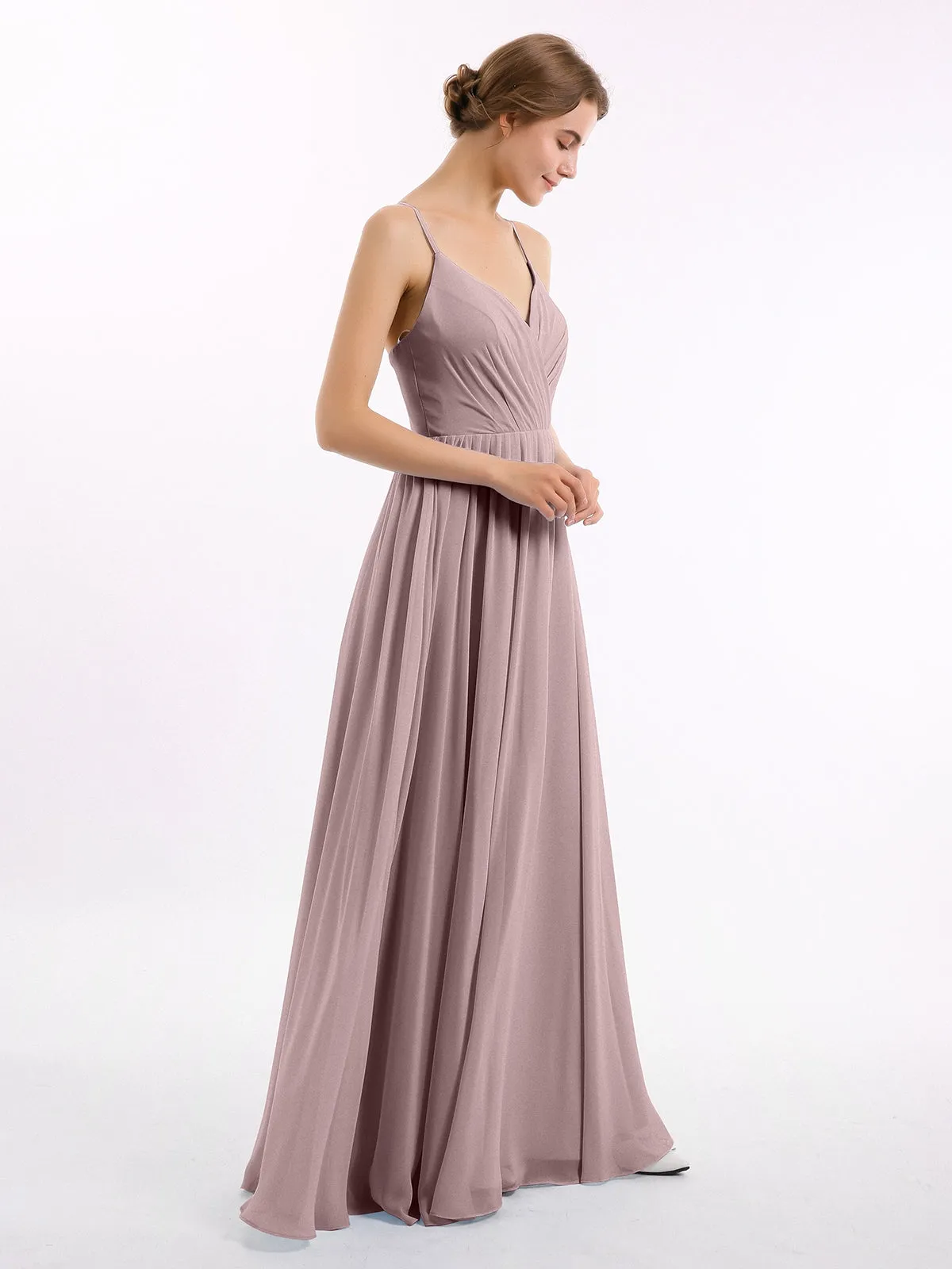 Chiffon Bridesmaid Dresses with Spaghetti Straps-Vintage Mauve