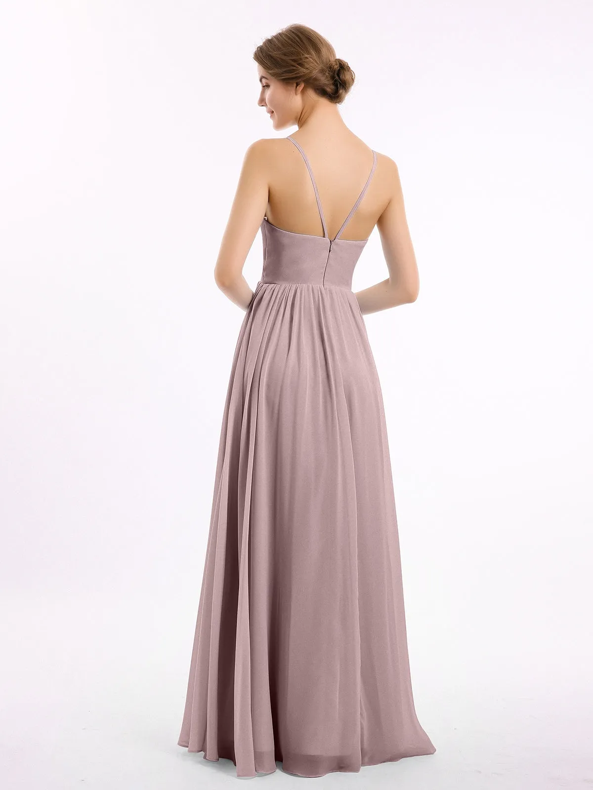 Chiffon Bridesmaid Dresses with Spaghetti Straps-Vintage Mauve