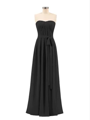 Chiffon Strapless Bridesmaid Gown with Sash-Black