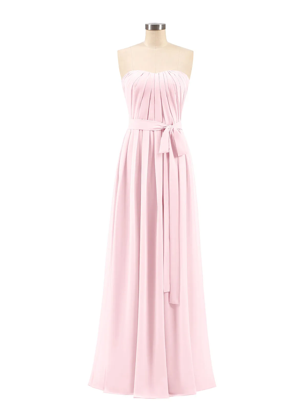 Chiffon Strapless Bridesmaid Gown with Sash-Blushing Pink Plus Size