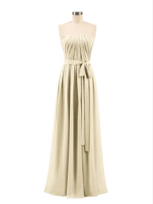 Chiffon Strapless Bridesmaid Gown with Sash-Champagne