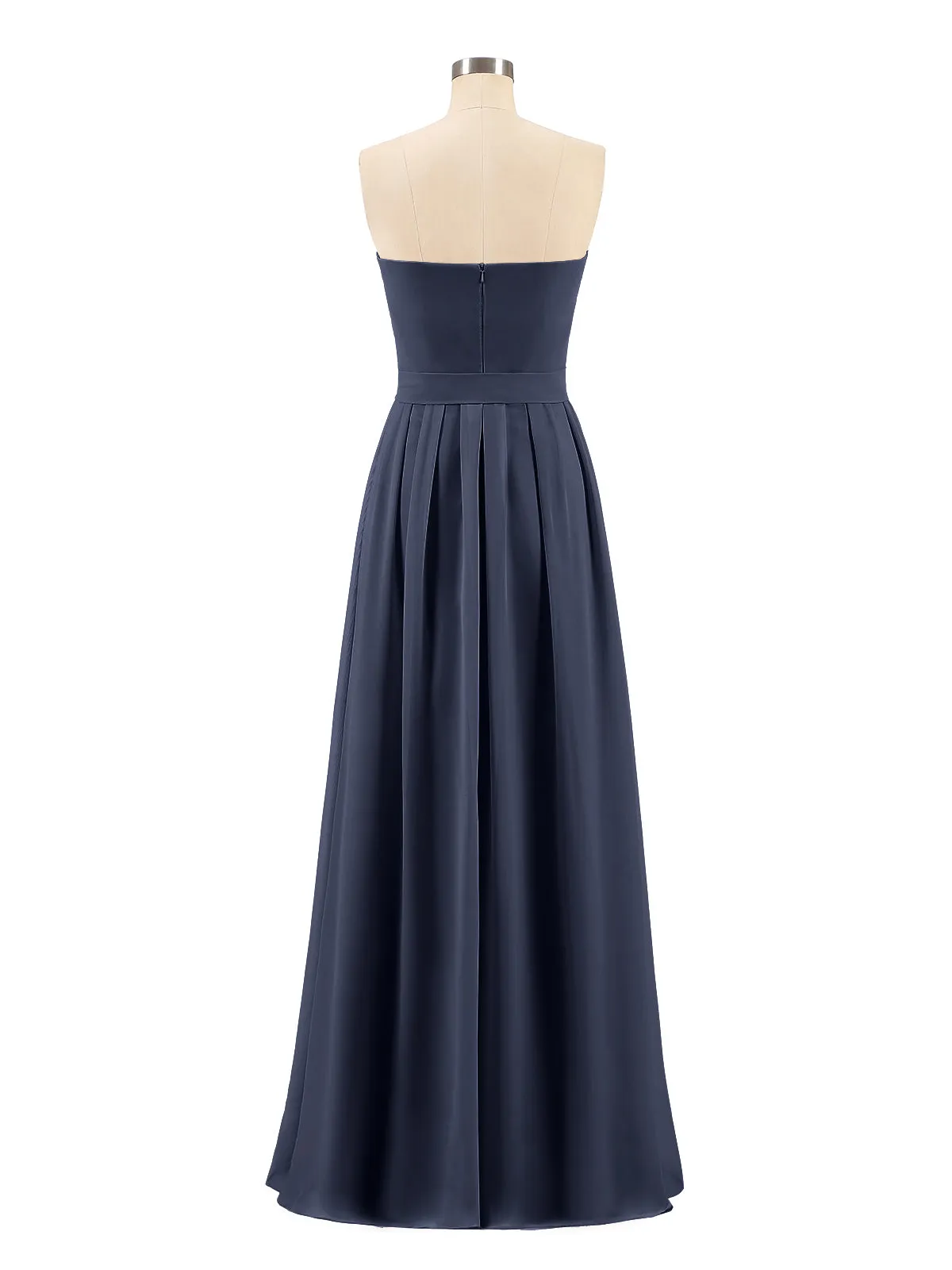 Chiffon Strapless Bridesmaid Gown with Sash-Dark Navy Plus Size