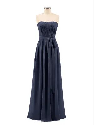 Chiffon Strapless Bridesmaid Gown with Sash-Dark Navy Plus Size