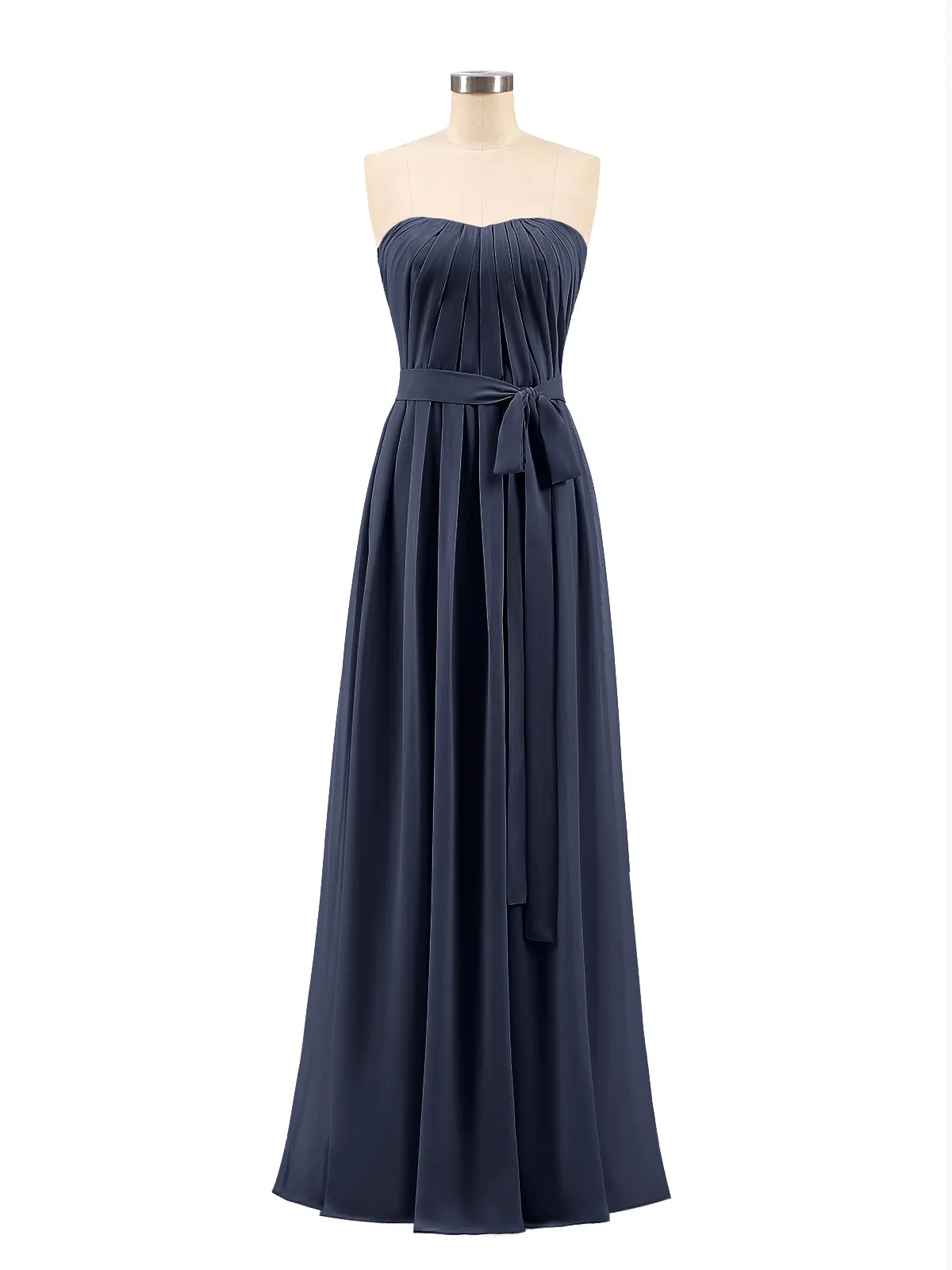 Chiffon Strapless Bridesmaid Gown with Sash-Dark Navy Plus Size