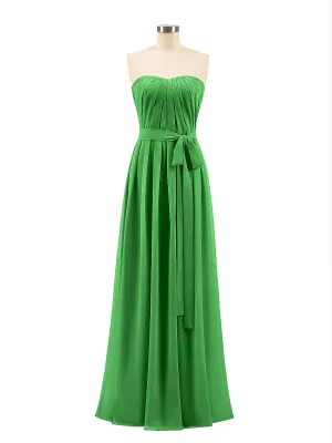 Chiffon Strapless Bridesmaid Gown with Sash-Green