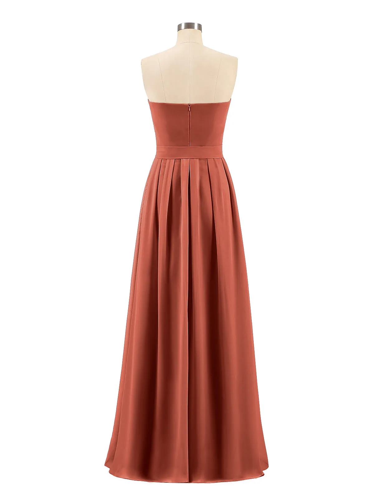 Chiffon Strapless Bridesmaid Gown with Sash-Rust