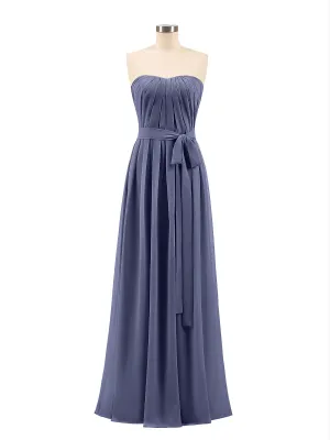 Chiffon Strapless Bridesmaid Gown with Sash-Stormy