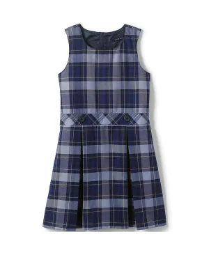 Children's Girls School Uniform Plus Checkered Knee Length Jumper Dress Lands' End