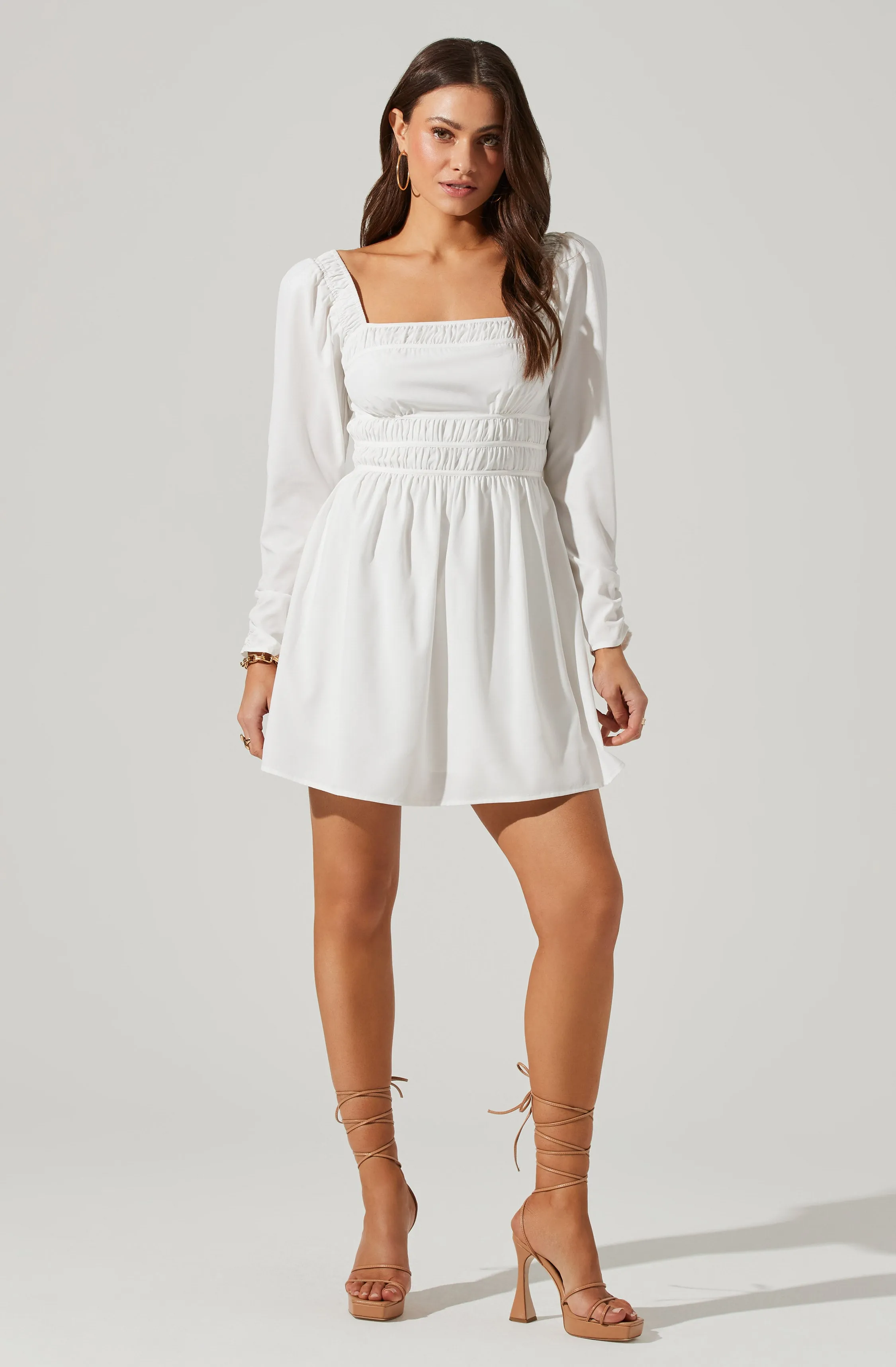 Cinched Waist Long Sleeve Mini Dress