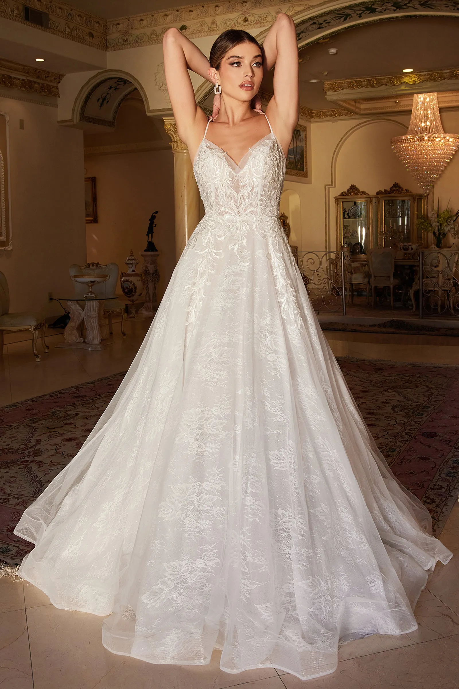 CINDERELLA DIVINE  A1102W Chantilly Lace A-Line Bridal Gown