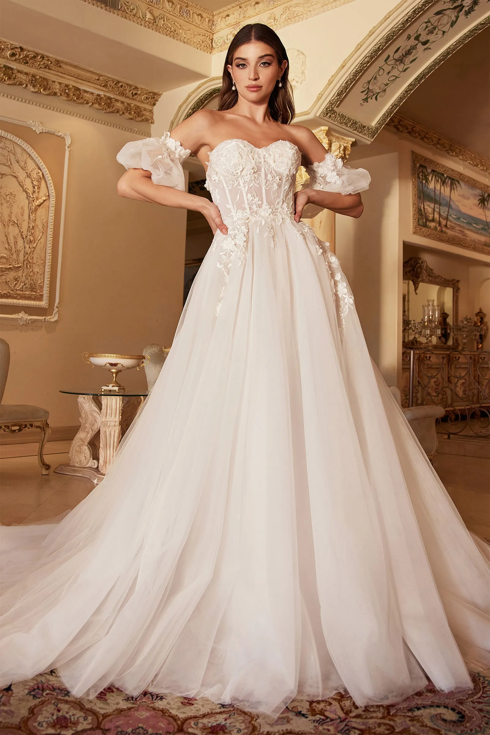 CINDERELLA DIVINE  A1103W Strapless Layered Tulle Corset Bridal Gown