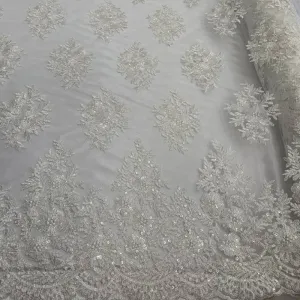 Corded flowers white lace fabric